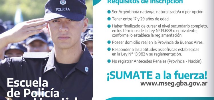 Desde el Municipio invitan a inscribirse para ingresar a la Policía Bonaerense