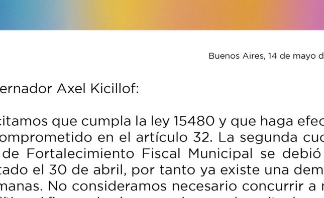 Abella e intendentes PRO le reclamaron a Kicillof que cumpla con la ley y mande los fondos anunciados